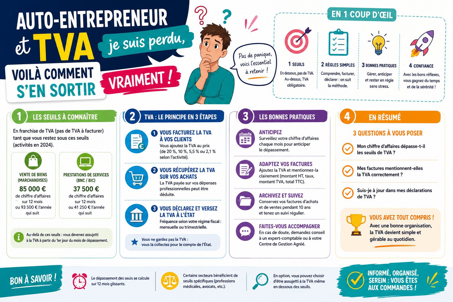 Infographie : Auto-entrepreneur et TVA je suis perdu, voilà comment s'en sortir vraiment