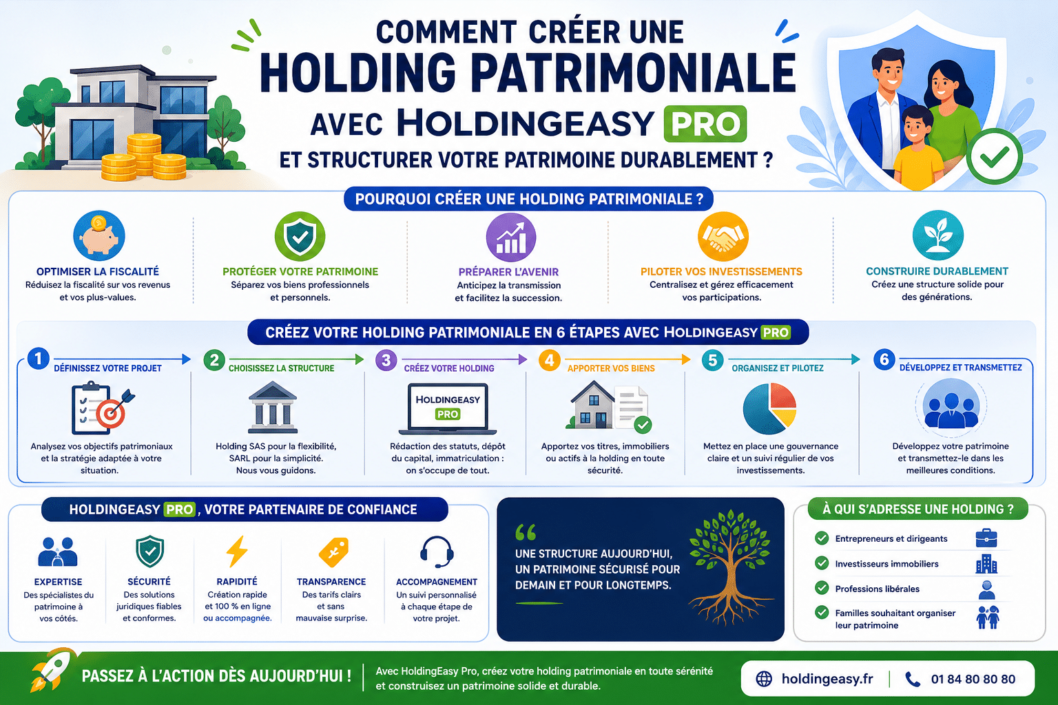 Infographie : Comment créer une holding patrimoniale avec HoldingEasy Pro et structurer votre patrimoine durablement ?