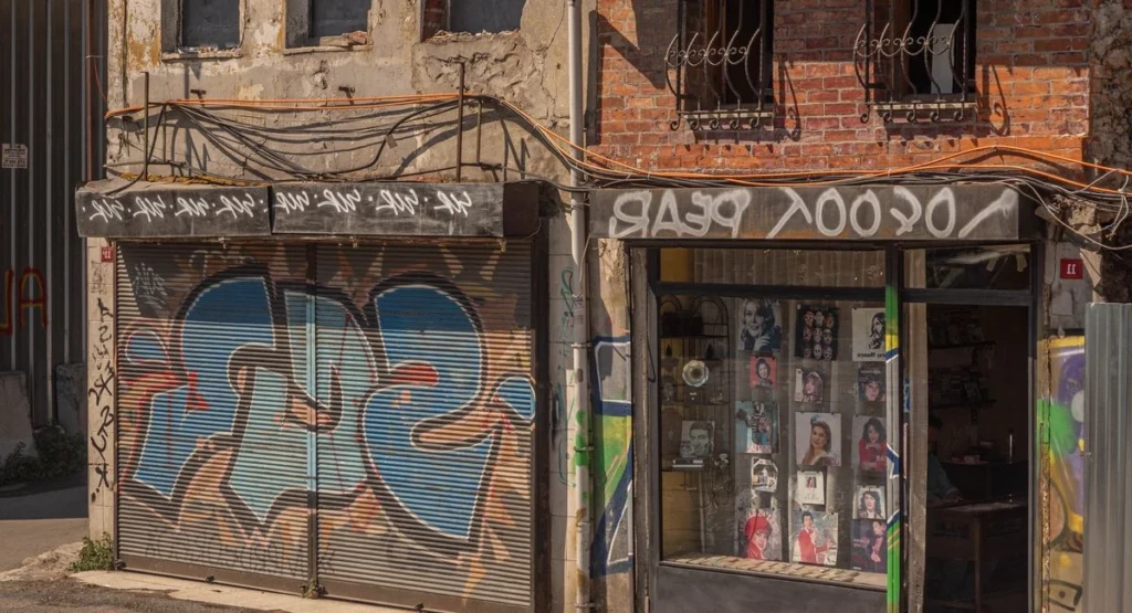 Dirigeant fermant le rideau de fer de son local commercial vide