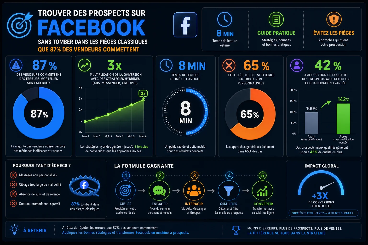 Infographie — Trouver des prospects sur Facebook sans tomber dans les pièges classiques que 87% des vendeurs commettent